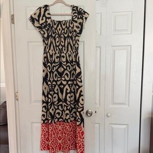 SHEIN Black and Cream Maxi Dress with Red Accents